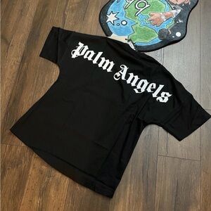 Palm Angels Black T‑Shirt with White Gothic Back Logo